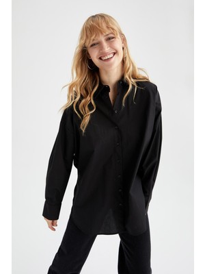 DeFacto Oversize Fit Pamuklu Uzun Kollu Poplin Gömlek T8735AZ22SM