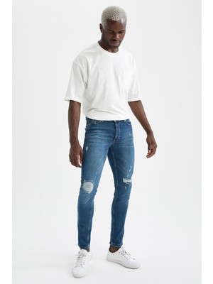 DeFacto Super Skinny Fit Normal Bel Dar Paça Yırtık Detaylı Jean Pantolon U7076AZ21AU