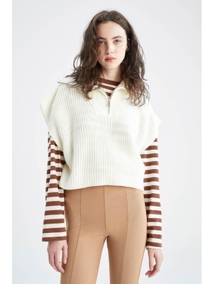 DeFacto Oversize Fit Polo Yaka Yarım Fermuarlı Kazak V1963AZ22AU