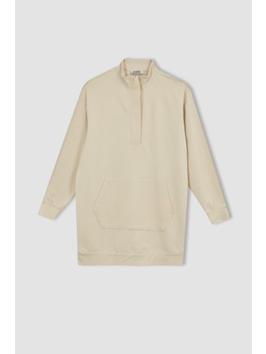 DeFacto Relax Fit Dik Yaka Yarım Fermuarlı Basic Sweatshirt Tunik Z2088AZ23SP