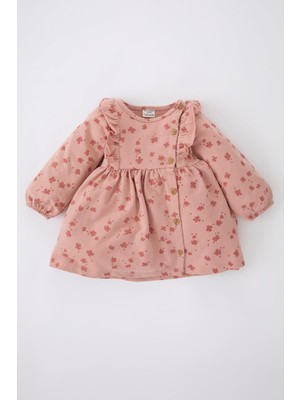 DeFacto Kız Bebek Çiçekli Regular Fit Uzun Kollu Sweatshirt Kumaşı Elbise Z3720A222WN