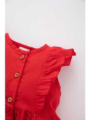 DeFacto Kız Bebek Kısa Kollu Keten Görünümlü Elbise Z5119A223SM