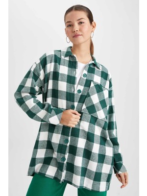 DeFacto Relax Fit Gömlek Yaka Kareli Flanel Uzun Kollu Tunik Z6201AZ22WN