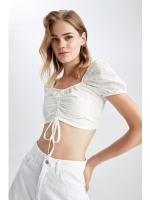 DeFacto Crop Kalp Yaka Kısa Kollu Bluz Y0882AZ22HS