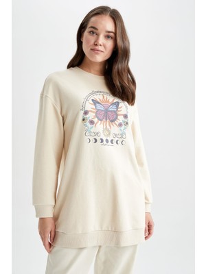 DeFacto Relax Fit Bisiklet Yaka Baskılı Sweatshirt Tunik Z2089AZ23SP