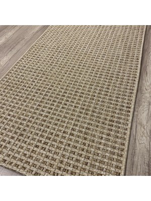 Kahverengi Kareli Örgü Desenli Sisal Jüt Halı - Hasır Görünümlü Halı - Hoom Rugs Sisal Jüt 667