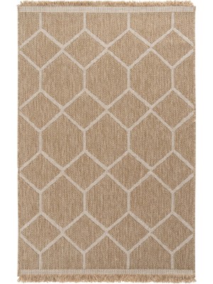 Hoom Rugs Bej & Beyaz Jüt Kilim - Geometrik Desenli Dekoratif Kilim Modelleri - Hoom Rugs India 669