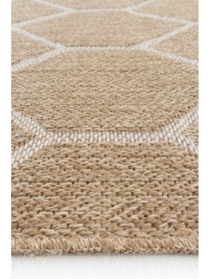 Hoom Rugs Bej & Beyaz Jüt Kilim - Geometrik Desenli Dekoratif Kilim Modelleri - Hoom Rugs India 669