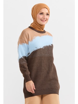SETRMS Kahverengi Desenli Triko Tunik 20013221
