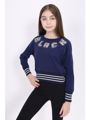 Toontoy Kids Kız Çocuk Sweatshirt Black Varak Baskılı