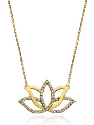 Inure Jewelry Gümüş Gold Lotus Çiçeği Kadın Kolye