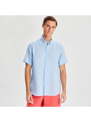 Nautica Erkek Mavi Classic Fit Kısa Kollu Keten Gömlek W35100T.4NN