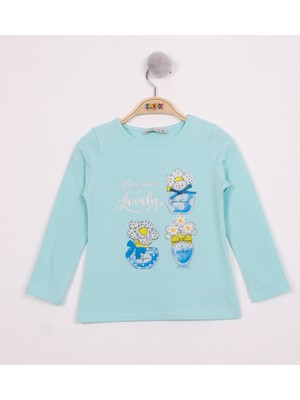 Toontoy Kız Çocuk Papatya Vazo Baskılı T-Shirt