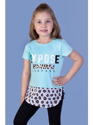 Toontoy Kız Çocuk Leopar Desenli Poplin Detaylı Tişört