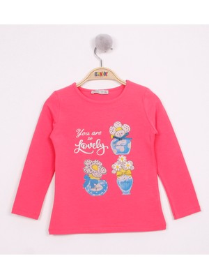 Toontoy Kız Çocuk Papatya Vazo Baskılı T-Shirt