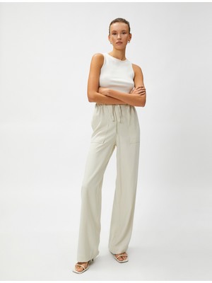 Koton Ipeksi Dokulu Rahat Pantolon Beli Bağlamalı Cepli