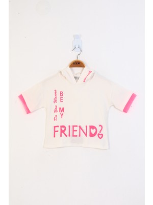 Toontoy Kız Çocuk Kapüşonlu Kolları File Detaylı Baskılı Tişört