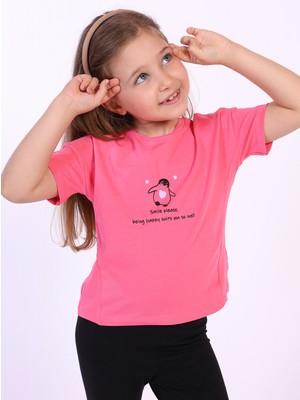Toontoy Kız Çocuk Penguen Yazı Baskılı Tişört