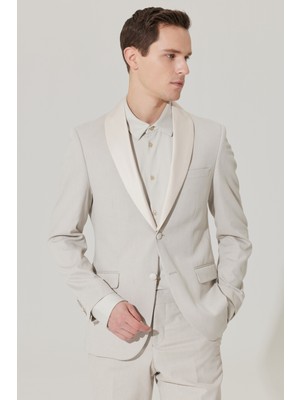 Slim Fit Dar Kesim Şal Yaka Diyagonal Desenli Smokin Takım