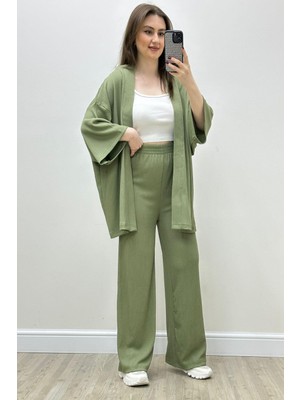 Mazi Butik Gofre İkili Takım Haki