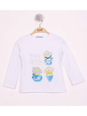 Toontoy Kız Çocuk Papatya Vazo Baskılı T-Shirt