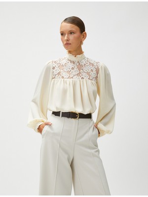 Koton Dantelli Bohem Bluz Dik Yaka