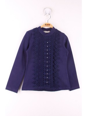 Toontoy Kız Çocuk Önü Dantelli Okul Tişört