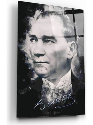 Eliza Home  Atatürk Silüeti ve Imzası Cam Tablo