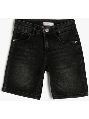 Koton Erkek Çocuk Kot Şort Cepli Pamuklu - Regular Jean Beli Ayarlanabilir Lastikli 3SKB40023TD