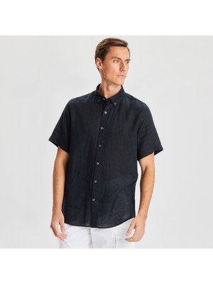 Nautica Erkek Siyah Classic Fit Kısa Kollu Keten Gömlek W35100T.0TB