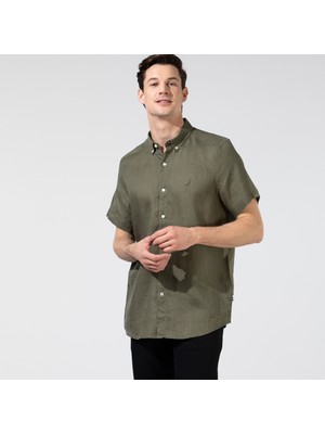 Nautica Erkek Yeşil Classic Fit Kısa Kollu Keten Gömlek W35100T.3BP