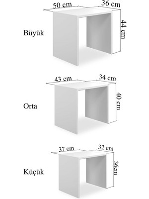 3'lü Zigon Sehpa Beyaz 50x36x44 Cm