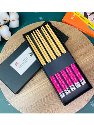 Giftmoda Pembe Desenli Chopstick 5'li Set