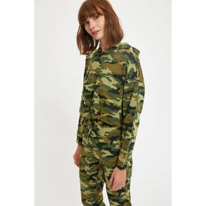 Kamuflaj Desenli Kapüşonlu Beli Bağcıklı Crop Sweatshirt S3806AZ20AU