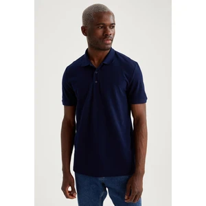 Regular Fit Polo Yaka Basic Kısa Kollu Lacivert Pamuklu Penye Tişört M7676AZ21SP