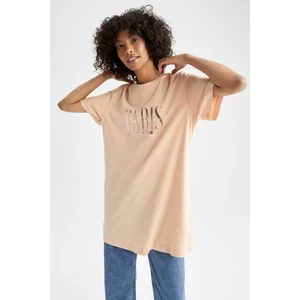 Regular Fit Bisiklet Yaka Baskılı Kısa Kollu Tişört Tunik X2786AZ22SM