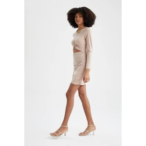 Bisiklet Yaka Göbek Dekolteli Uzun Kollu Mini Elbise Y0838AZ22SP