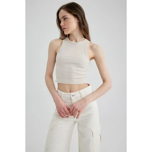 Slim Fit Halter Yaka Pamuklu Crop Top U0357AZ22SM Nefes Alabilir ve Ter Tutmayan Özellikte