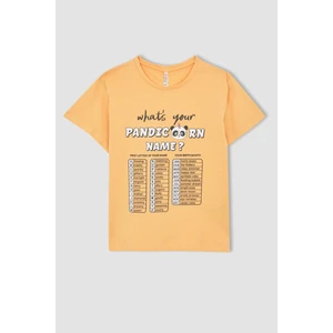 Kız Çocuk Regular Fit Bisiklet Yaka Baskılı Kısa Kollu Pamuklu Tişört X0413A622SM