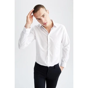 Slim Fit Polo Yaka Baskılı Poplin Uzun Kollu Pamuklu Gömlek W9600AZ22SP