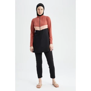 Regular Fit Renk Bloklu Yarım Fermuarlı 4'lü Burkini X3390AZ22HS