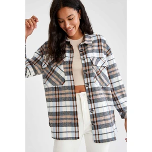 Relax Fit Ekose Desenli Cep Detaylı Geri Dönüşümlü Flanel Oduncu Gömlek Tunik S0420AZ21WN