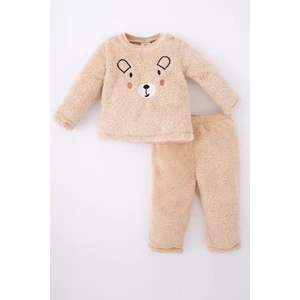 Erkek Bebek Nakışlı Bisiklet Yaka Pelüş Pijama Takım Y4060A222WN