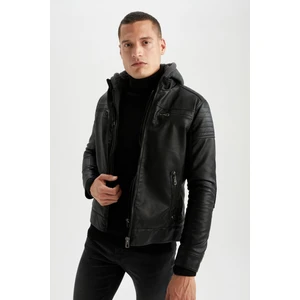 Slim Fit Kapüşonlu İçi Yumuşak Tüylü Suni Deri Mont N9693AZ22WN