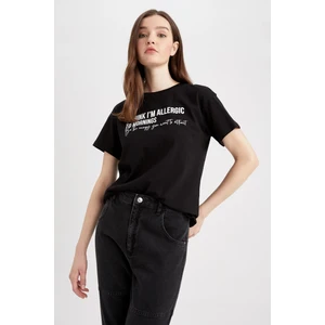 Regular Fit Bisiklet Yaka Baskılı Kısa Kollu %100 Pamuk Tişört Z0591AZ23SM