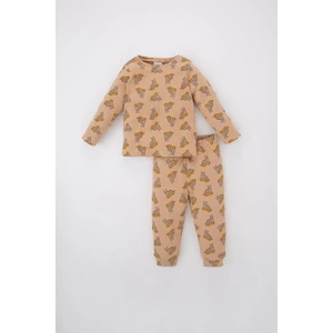 Erkek Bebek Bisiklet Yaka Desenli Fitilli Kaşkorse Pijama Takımı Z4274A223SP