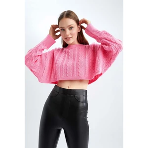Coool Relax Fit Örgü Desenli Kayık Yaka Crop Kazak T4518AZ22AU