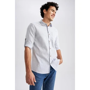 Slim Fit Keten Görünümlü Uzun Kollu Gömlek J8961AZ23SP