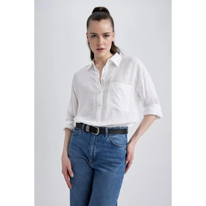 Oversize Fit Keten Görünümlü Uzun Kollu Gömlek X2232AZ23SP