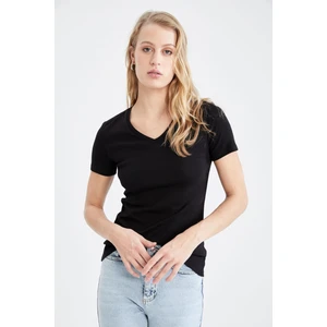 Slim Fit V Yaka Basic Kısa Kollu %100 Pamuk Tişört I1080AZ22SM